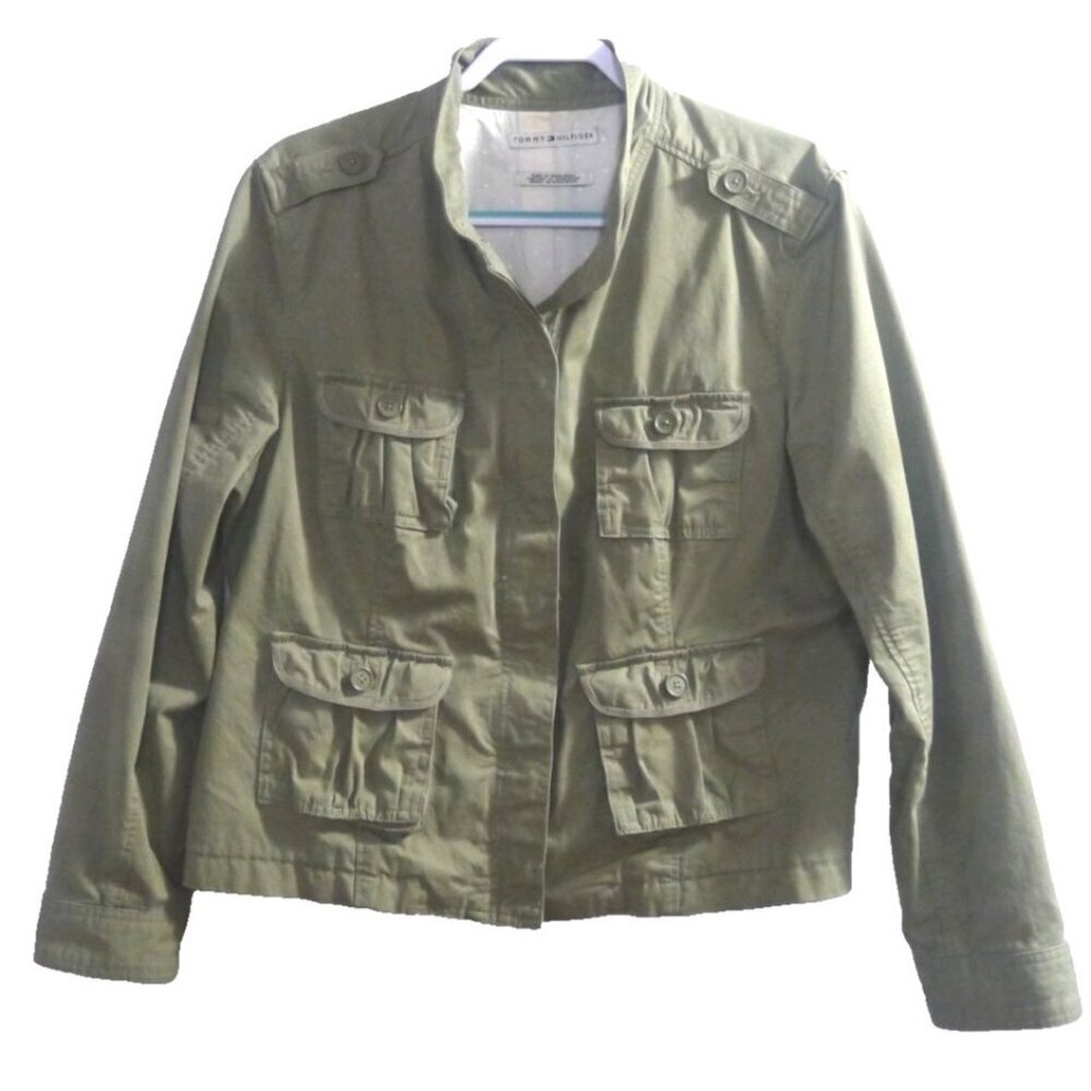 TOMMY HILFIGER green 100% cotton jacket Women's size L